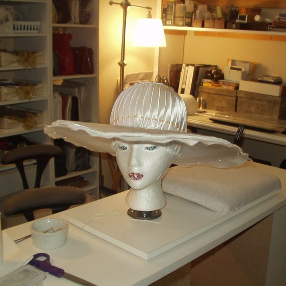 WEDDING HAT - WHITE SATIN & TULLE main image 8